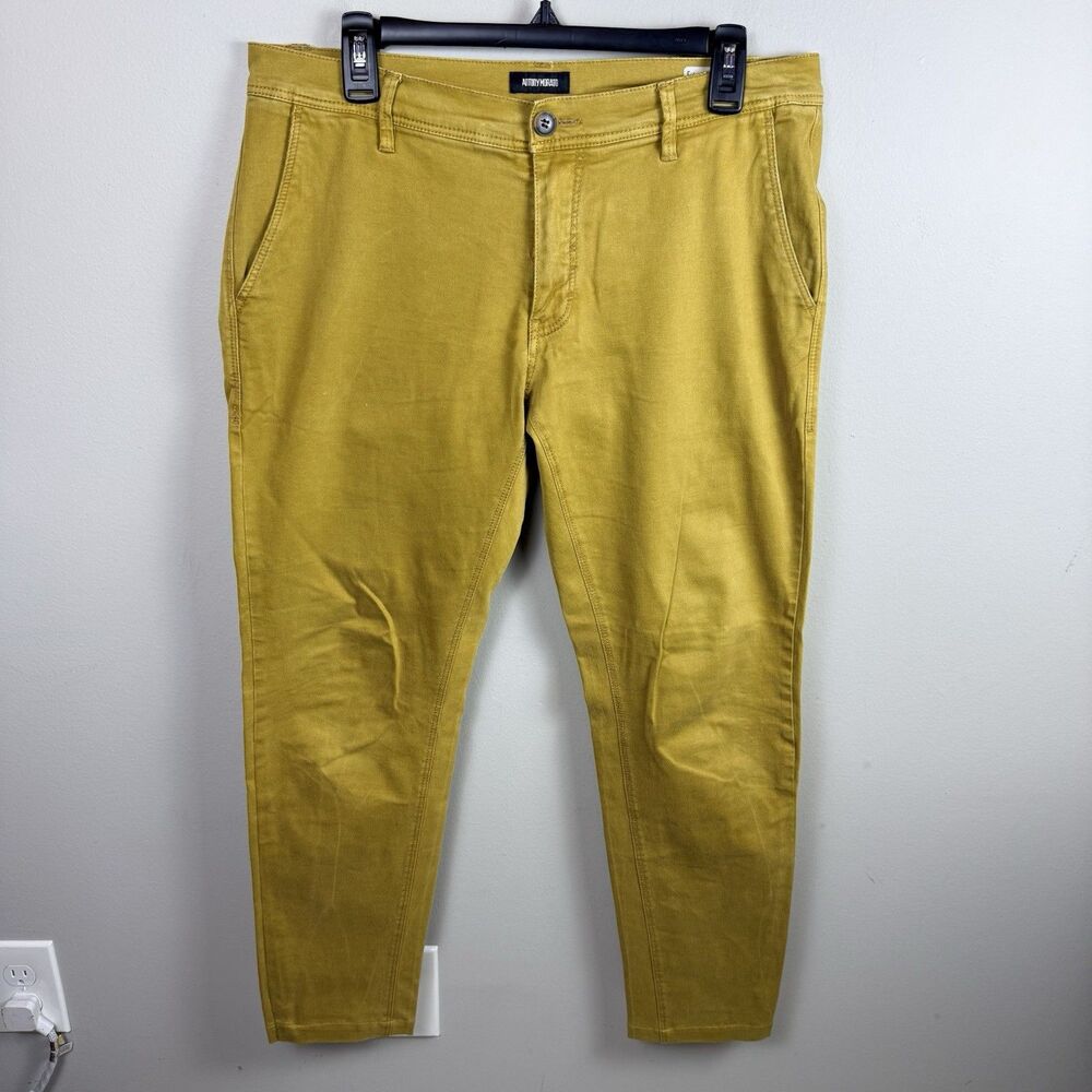 ANTONY MORATO Keith Men Trousers W32 X 28 Yellow Textured Skinny Zip Fly Casual